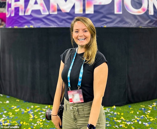 Kelly Smiley (pictured), a photographer filming the Rams Super Bowl celebration in Los Angeles on Wednesday, says she suffered a spinal fracture when she fell off the team stage in front of quarterback Matthew Stafford, who walked away instead of offering to help