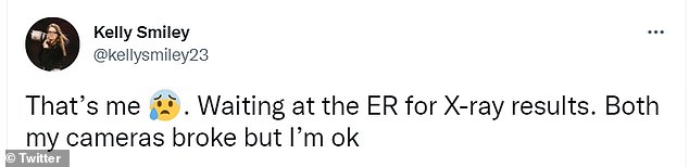 Initially, Smiley - who says on her website that she works as a photo editor for the NFL, NBA and NHL - said she only suffered broken equipment.