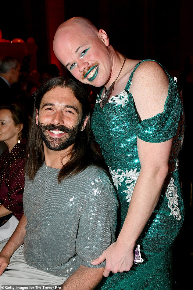 Brinton is pictured with Queer Eye star Jonathan Van Ness in New York in 2019.