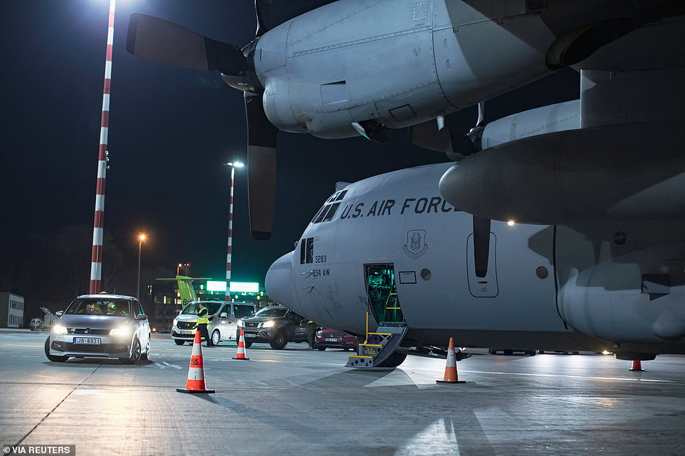 US Air Force C-130H aircraft carrying US troops seen on arrival at Riga International Airport