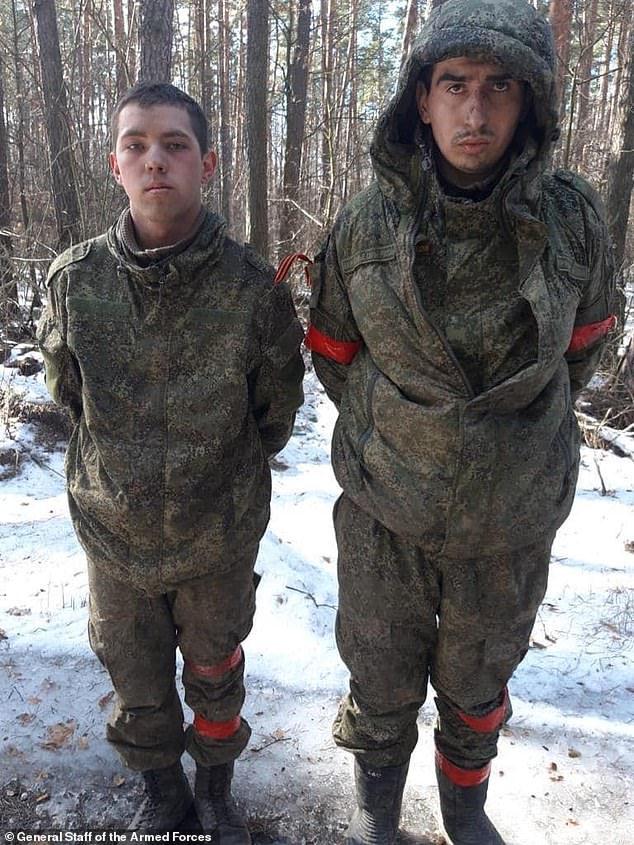 Two Russian soldiers - believed to be Rafik Rakhmankulov, 19 (left) and Mgomd Mgomdov, 26, from Kizilyurt (right) - were captured by Ukrainian forces in the east of the country.