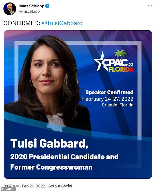 For now, former MP Tulsi Gabard is the only prominent Democrat expected to appear in the CPAC, a gathering for those on the political right.  As Gabbard approved of President Joe Biden, she became more critical and often appeared on the Fox News Channel.