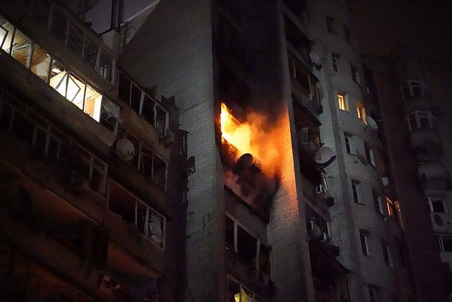 The apartment building in Kiev was set on fire on Friday morning.  It is unclear what caused the fire