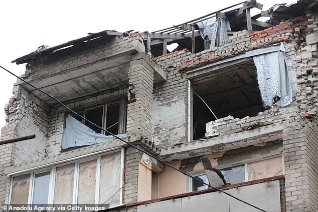 View of a demolished building after it was allegedly targeted by Ukraine in the city of Ilovaisk in the Donetsk region under the control of pro-Russian separatists, Ukraine on Saturday