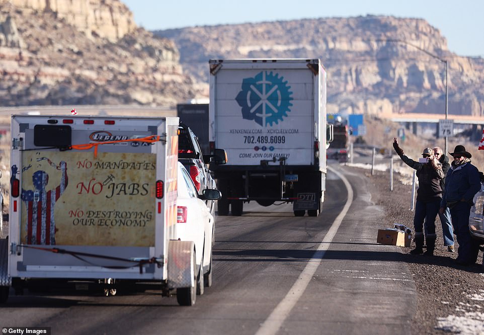 Supporters have lined the roads to way and cheer for the convoy participants. This photo was taken Friday morning in Lupton, Arizona