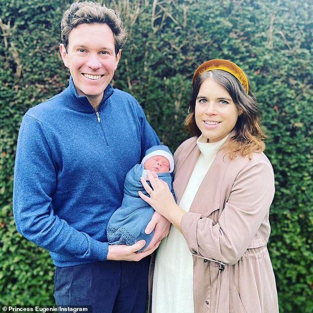 Princess Eugenie, her husband Jack Brooksbank and their one-year-old son August (pictured), who live in Frogmore Cottage, are believed not to have been home on Sunday.