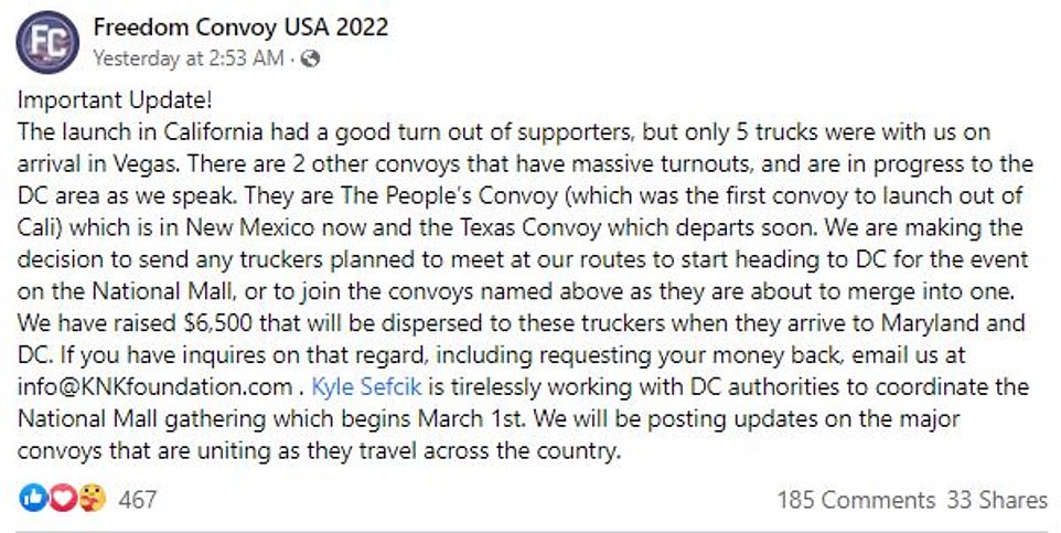 Just five Freedom Convoy trucks arrive in Vegas forcing organizers