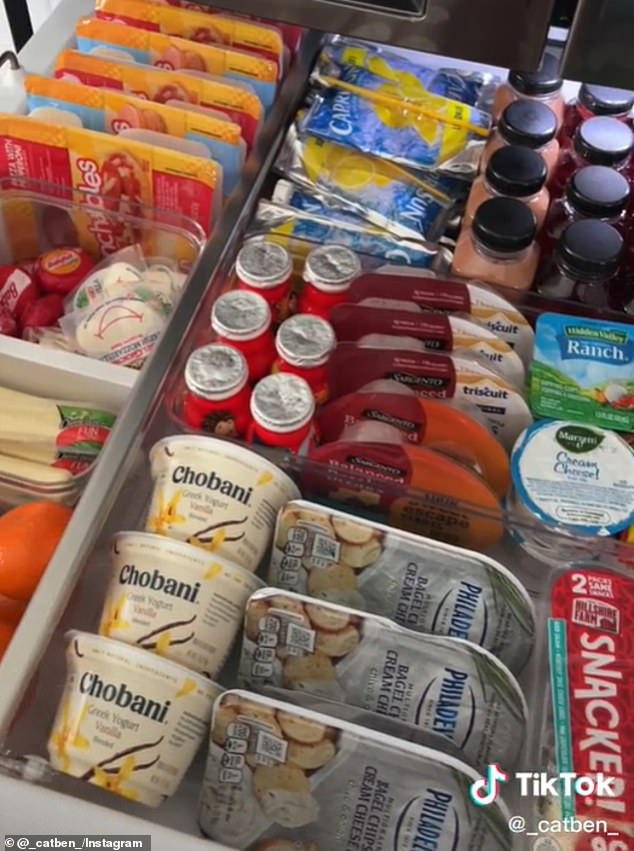 Uber organized mother reveals CRAZY well stocked snack drawer in her fridge