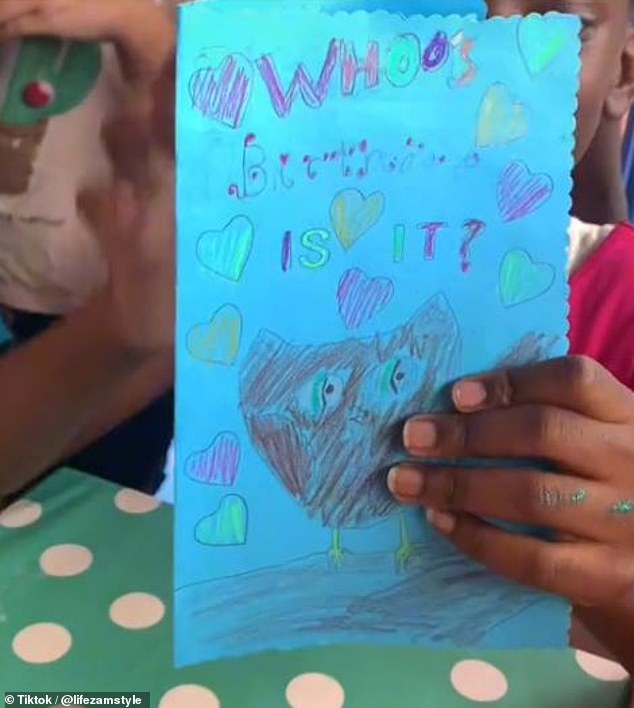 On the front and inside of the homemade postcard were drawings of gorillas, on which the child wrote: “Happy birthday, Zuri.  Gorillas rule!