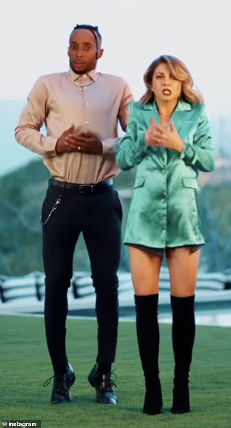 Miranda and her husband (left and right) dance alone in the video.  Her family says she was forced to cut her hair short and dye her hair blonde.