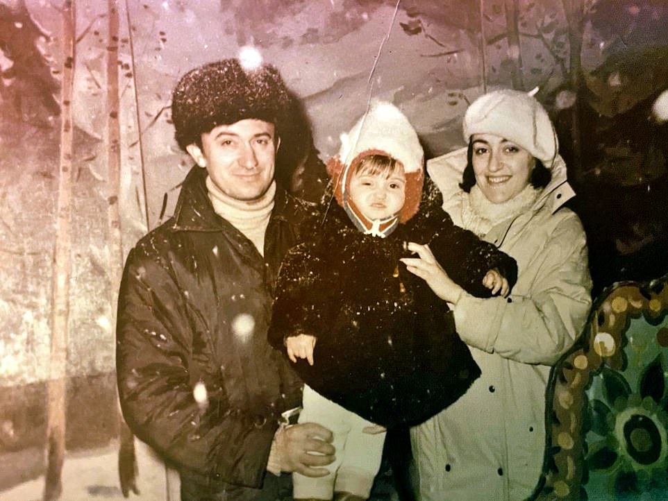 Vernikova is pictured with her parents, who fled the Soviet Union due to economic opportunities.