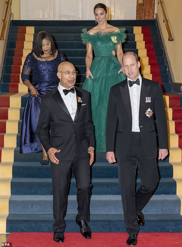 The Duke and Duchess of Cambridge attend a dinner hosted by the Governor General of Jamaica, Patrick Allen, at the Royal House in Kingston, Jamaica.