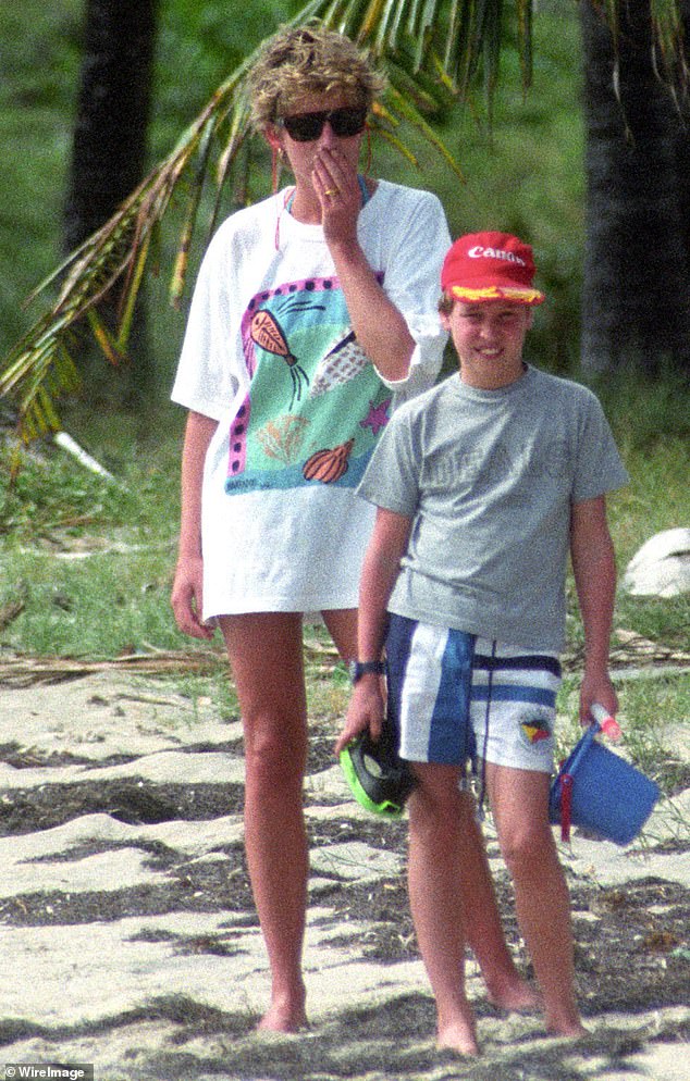 The Caribbean was a favorite vacation spot for Prince Diana, especially after she broke up with the Prince of Wales.  (Pictured: Diana (far left) with William on St. Kitts in 1993)