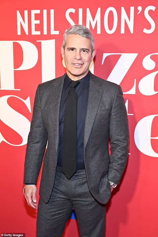 Well tailored: Sarah's pal Andy Cohen, who looked dapper in a charcoal suit with a navy blue shirt and black tie, also filled the audience