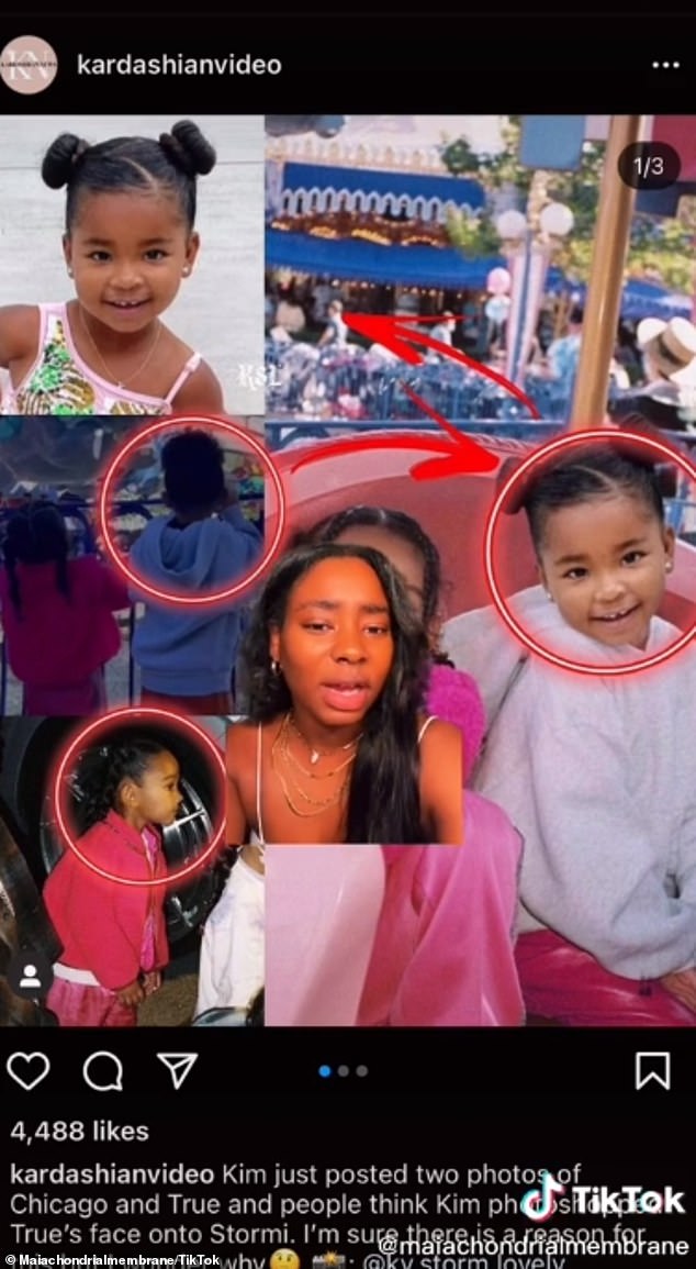 She has her suspicions: Last year, TikToker maiachondrialmembrane theorized that True was photoshopped over her cousin Stormi Webster in a video that has received over 2 million 