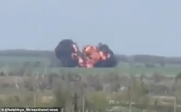 A huge explosion was seen as the plane, after a flat turn, crashed into the fields below