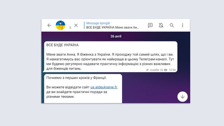 The Franceinfo channel УКРАЇНА (franceinfo Ukraine) on Telegram Messaging.  (FRANCE INFO)