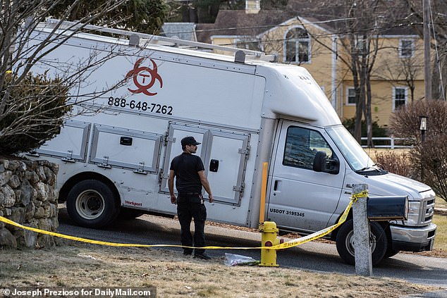 On February 10, 2023, a biohazard cleaning truck arrives in front of the house