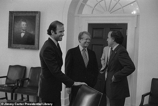 This June 14, 1977 picture shows Senator Joe Biden (left) with President Carter