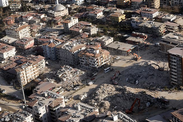 Bird's-eye view footage captured over Turkey's Hatay province shows the extent of the destruction.  More than 21,000 people died in this province alone