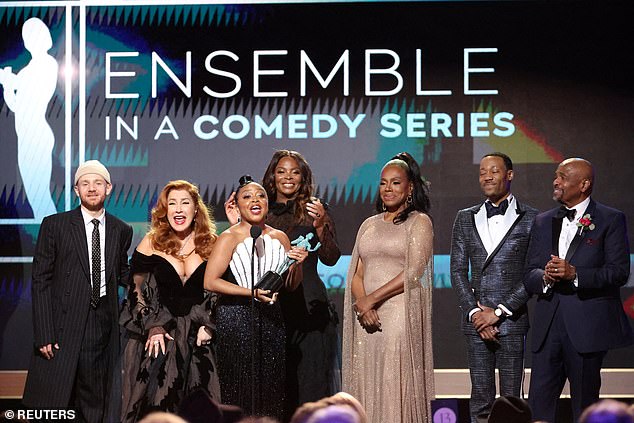 Winner: Abbott Elementary took home the Comedy Series Ensemble trophy.  The show's lead, Quinta Brunson, was also nominated as a Female Actor in a Comedy Series, but lost to Jean Smart for her role in Hacks