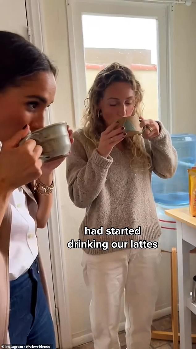 In a video posted to Clevr's Instagram account yesterday, founder Hannah Mendoza discussed how the brand had grown - and shared clips of Meghan paying a visit to the company and sipping one of the lattes