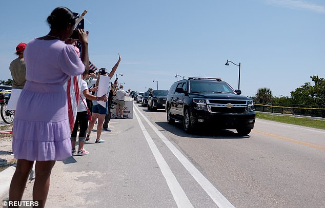 Trump's motorcade left Mar-a-Lago for the short trip to Palm Beach International Airport around 12:20 p.m. Monday afternoon.  Supporters lined up along the route