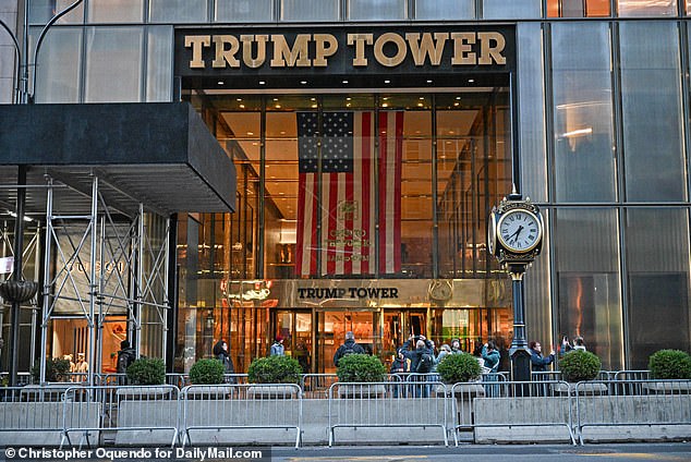 Barricades were erected around Trump Tower on Fifth Avenue in Manhattan in preparation for the former President's arrival