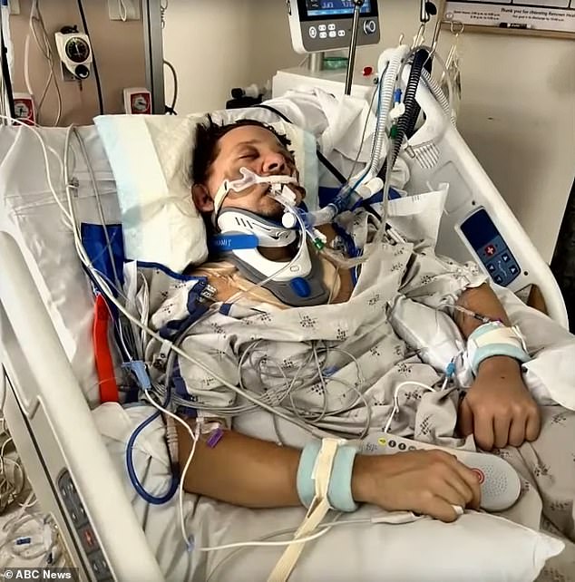 In the horrific, death-defying accident on New Year's Day, he sustained 30 fractures, a collapsed lung and his liver was punctured by a shattered rib