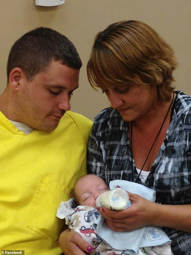 Leger (right) gave birth to JJ née Canaan Trahan (pictured) on May 25, 2012.  She and JJ's biological father Todd Trahan (left) both suffered from substance abuse problems and JJ was born a drug addict