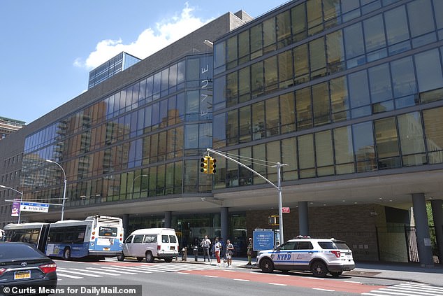 A roughly 90-second video of the incident was posted to TikTok and Twitter and shows an unidentified woman arguing with a man near a Citi bike rack outside New York's Bellevue Hospital (pictured) over the weekend