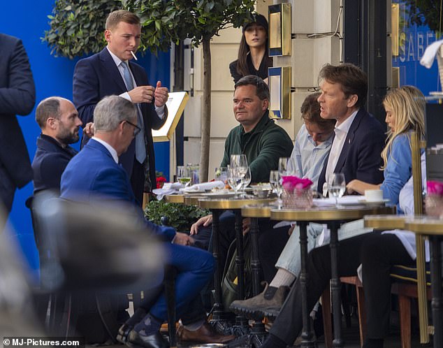 Group gathering: Alongside Farage, Richard Tice, leader of the Reform UK political party, attended their pow-wow in Mayfair.  Along with Farage, he helped found the Brexit Party