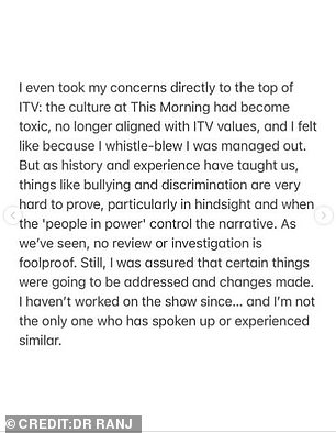 The TV medic confirmed he had raised concerns about the behavior of editors and senior producers to ITV and subsequently saw his airtime drop