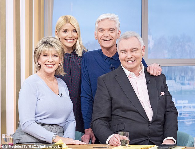 Open: Holmes also opened up about how his wife Ruth Langsford (pictured far left with him, Holly Willoughby and Schofield) was still in touch with Schofield's ex-lover, whom he described as a 