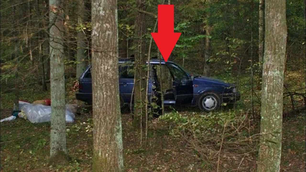 He finds an abandoned car in a forest when he