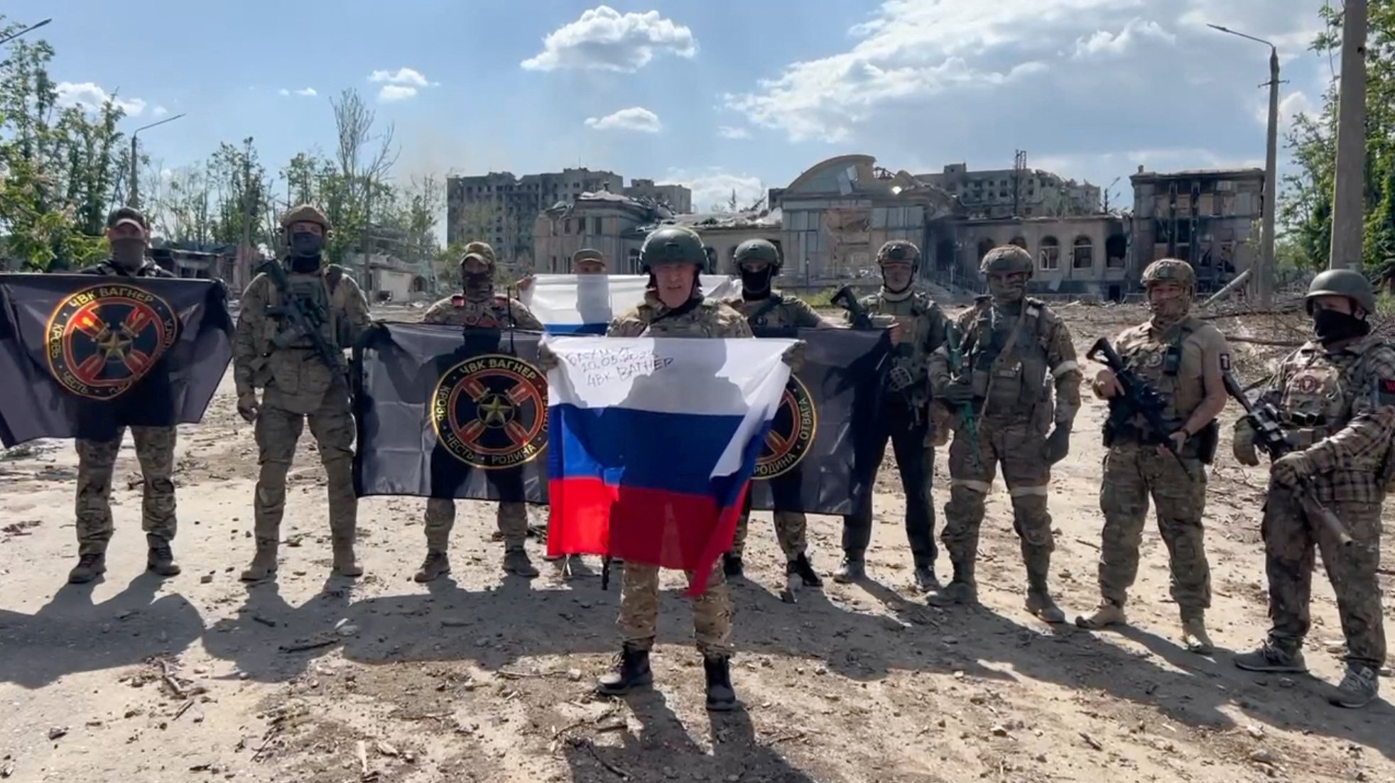 Yevgeny Prigozhin, founder of the private mercenary group Wagner, makes a statement in Bakhmut