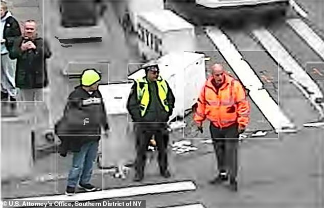 CCTV footage obtained by NYPD and FBI investigators shows the robbers dressed in construction fatigues nearby