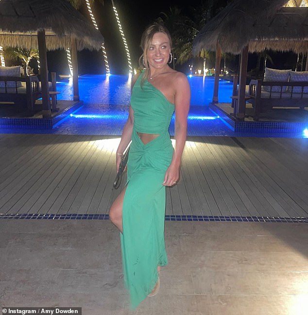 Scary: Amy announced last week that she had been diagnosed with breast cancer after discovering a lump in her breast while preparing for her honeymoon with husband Ben Jones