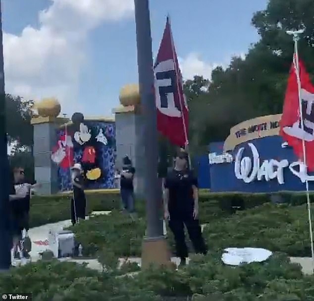 People were seen waving Nazi flags outside the main entrance of Disney World on Saturday