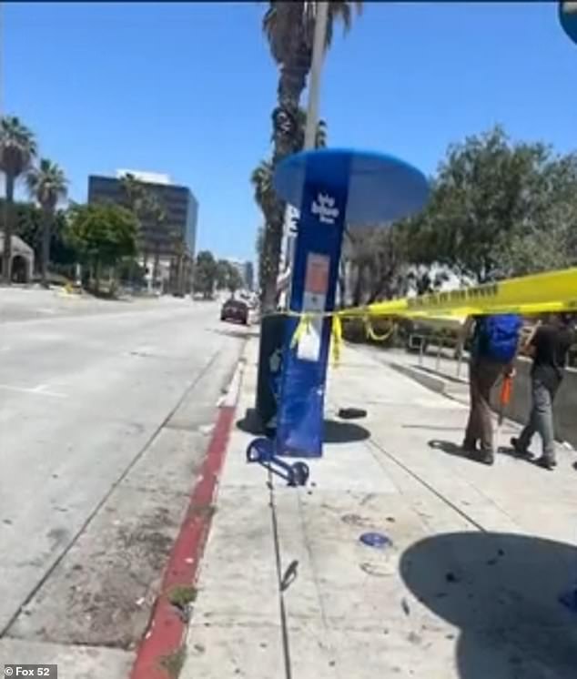 The scene at the bus stop where Ortiz sat on Wilshere Boulevard and 26th Street on June 2nd