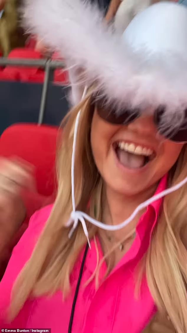 Fun times: On Instagram, Baby Spice wowed her 1.4million followers when she shared snaps of the couple lounging in the stands