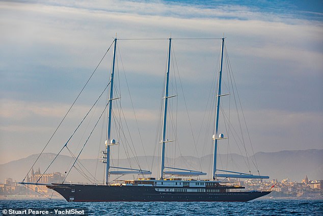 Jeff Bezos' superyacht was built by the same company as Schmidt's.  Pictured: The $500 million ship, named after Koru, the Maori word for 