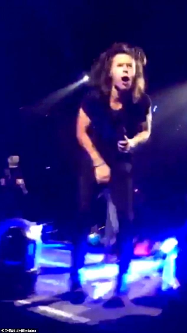 Painful revenge: During a silly moment when Harry was spraying water on his bandmates, a bystander wanted revenge on their behalf.  The viewer threw a water bottle between Harry's leg, hitting him in the crotch.  The singer convulsed in pain upon impact