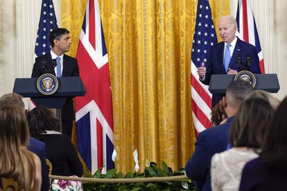 US President Joe Biden and British Prime Minister Rishi Sunak at a press conference at the White House