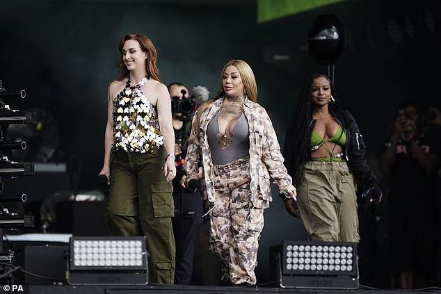 Girl band: The Sugababes showed their cool sense of style as they took the stage, led by Siobhán Donaghy, while Mutya Buena and Keisha Buchanan joined her on stage