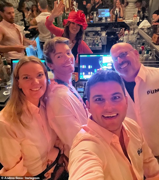 Employees: Andres Sosa also shared a snap of some of the other Pump employees with Vanderpump in the background and added: 