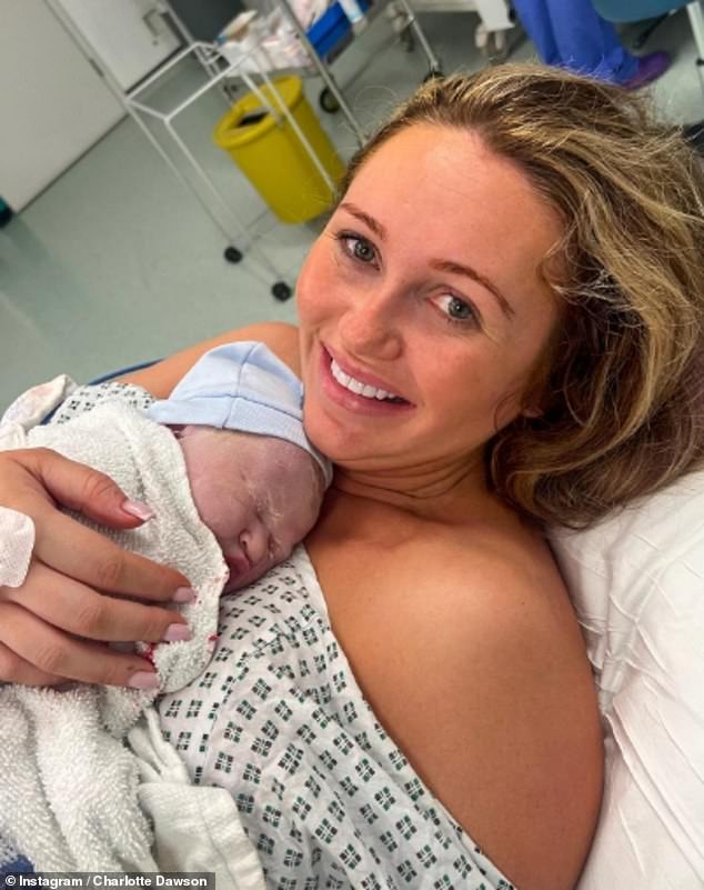 Rainbow baby: Charlotte shared a gallery of snaps documenting her rapid labor, including pictures taken just minutes after little Jew was born