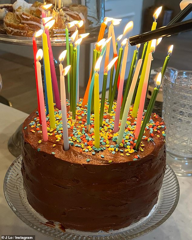 Celebration!  Jennifer also gave her followers a glimpse of Ben's birthday celebrations, posting a snap of his cake topped with candles