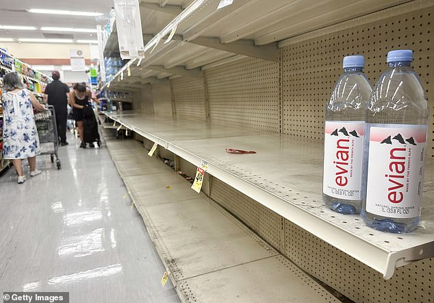 Panic buying has cleared shelves in San Diego and Los Angeles supermarkets (pictured)