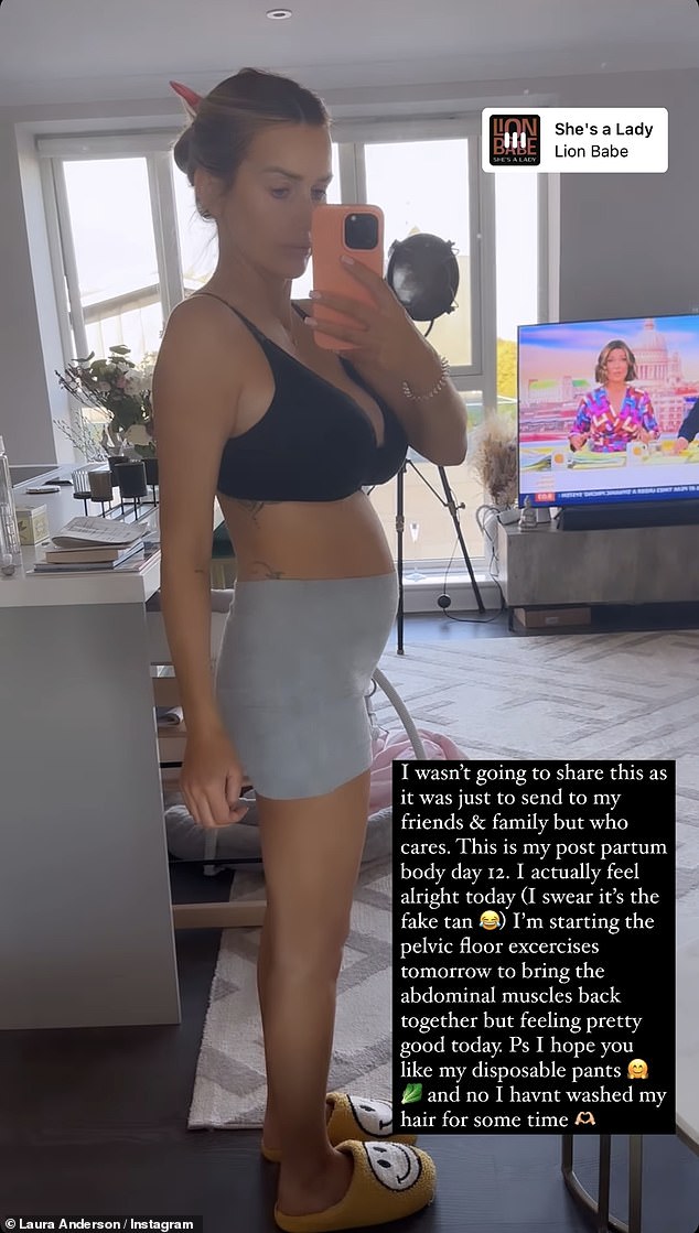 Amazing: She wore a black bra and gray bike shorts as she turned to the side to show off her body before pulling her bra down to reveal she had cabbage leaves covering her breasts